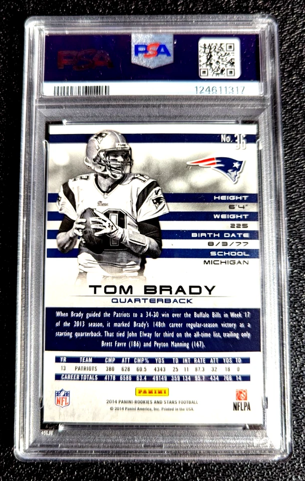 SAPPHIRE SP /25 PSA 7 NM 2014 TOM BRADY R&S LONGEVITY #36 G6091 - Image 2 of 3