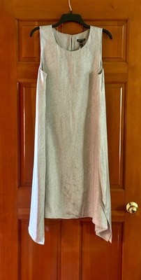 EILEEN FISHER Point d Esprit Dark Pearl Silk Handkerchief Dress w/Lining NWT Med