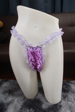  A208 2XL/ElasticW.24-44" VTG Style Purple Satin Thong Bikini Panties Underwear