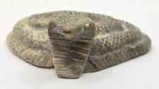 Navajo Turquoise Eyes Snake Carved Stone Animal Fetish Figurine