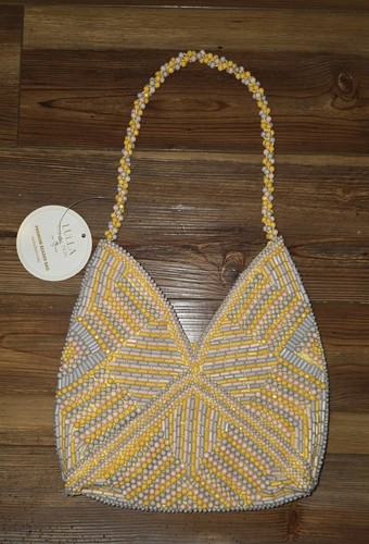 NWT Lulla Collection Premium Beaded Shoulder Bag Pastel Geometric Yellow Pink
