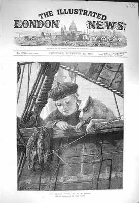 Original alter antiker Druck 1873 Leisure Hour Scottish Boy Fischerboot D 19.
