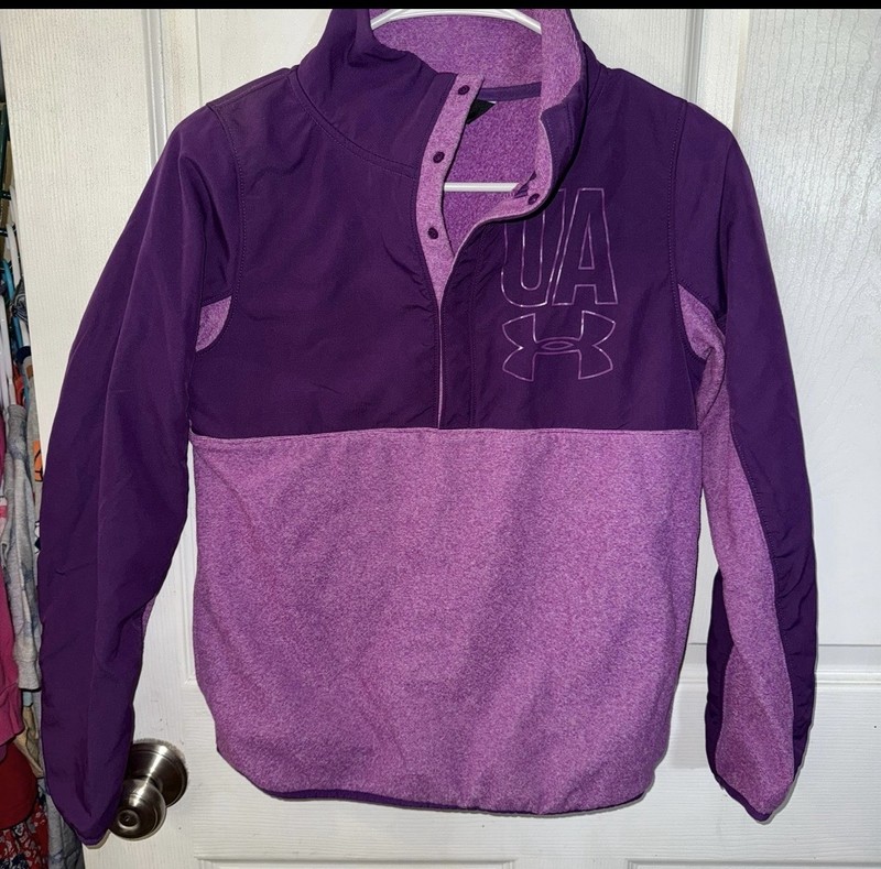Girls Under Armour 1/2 Button Pullover Purple Size 10 Pocket