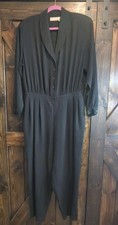 Vtg Liz Claiborne One-Piece Jumpsuit Pant Suit Black Buttons Sz 16
