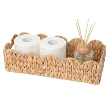 Handwoven Water Hyacinth Toilet Tank Basket with Handles, Scalloped Edge Wick...