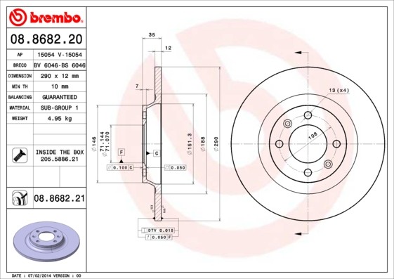 Disque de frein BREMBO avec haute dissipation thermique pour DS 3