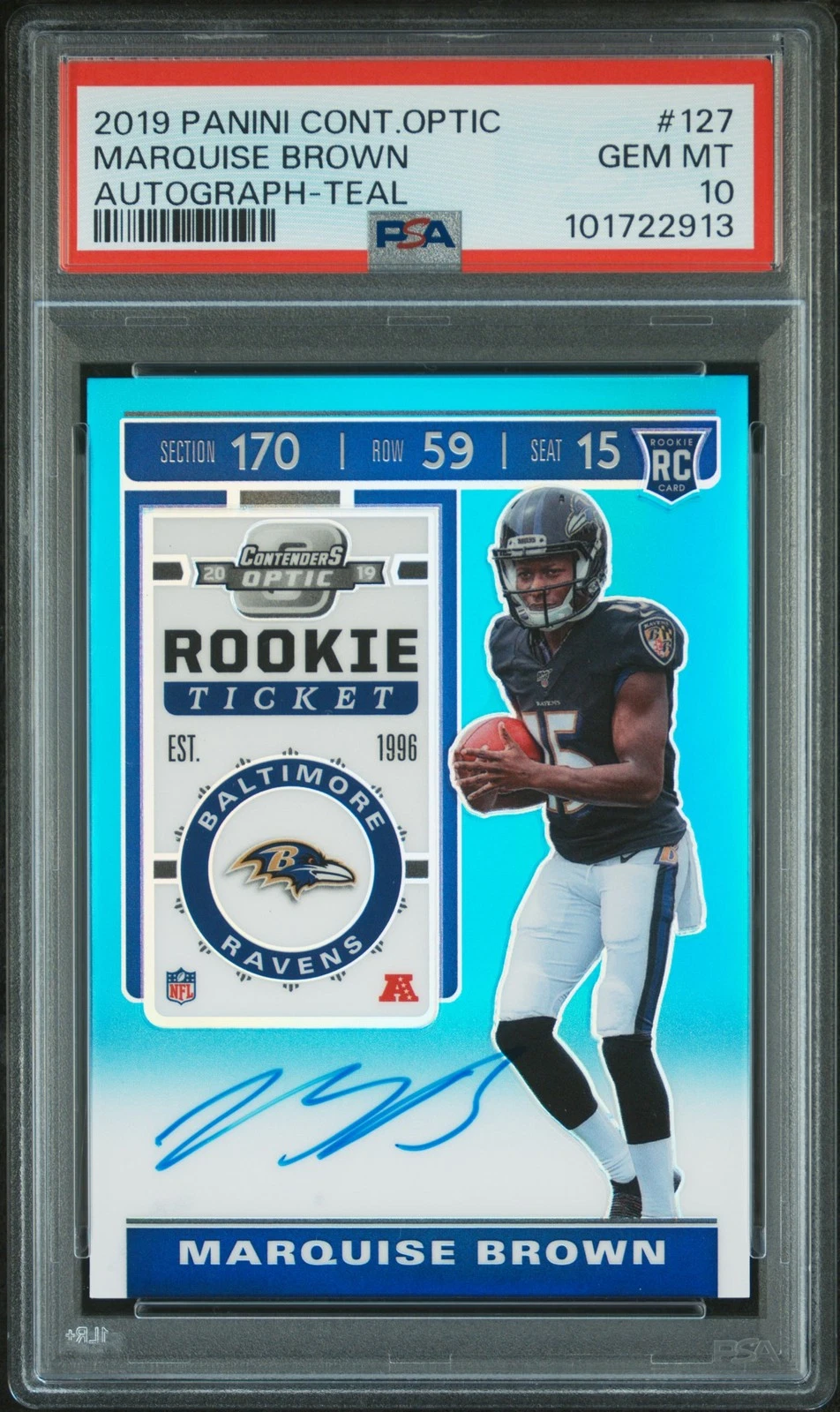 Marquise Brown Panini Contenders Optic #127 Autograph-Teal