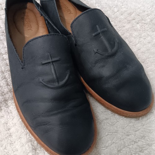 Sperry Seaport Levy Anker schwarz Leder Slipper Halbschuh Größe 8 Küste maritim