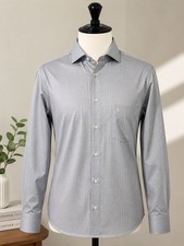 OLYMP Luxor Modern Fit Gray Pattern Dress Shirt Mens 17 43 Long Sleeve