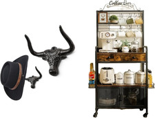 Cast Iron Bull Head Hat Holder Hooks - 2 Pack Western Wall Rack