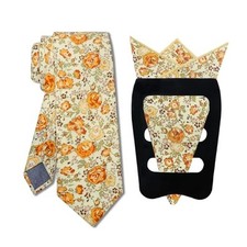 Mens Floral Tie Handkerchief Pocket Squares Holder, 2.75'' Cotton Orange Floral