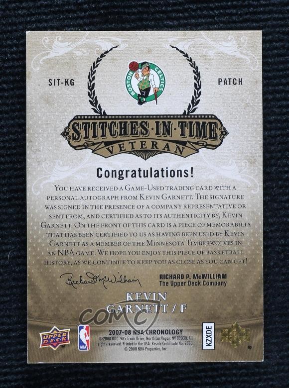 2007 Upper Deck Chronology Jersey Number 12/35 Kevin Garnett Patch Auto HOF 2d0 view 2