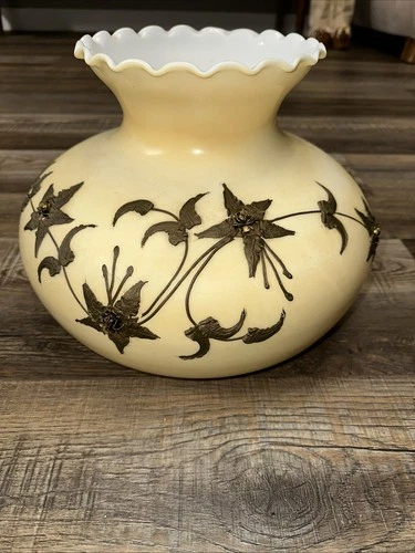 Vintage Falkenstein milk glass w/applied flowers large lamp shade