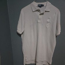VTG Polo Ralph Lauren Shirt Mens M White On White Big Pony