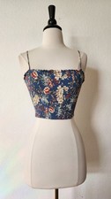 Size Small Top Blue Floral Smocked Cropped Coquette Garden Boho