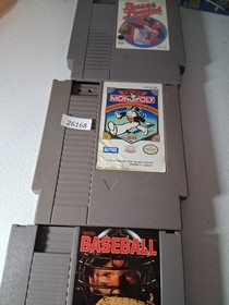 3 Nintendo games NES Monopoly, Bases Loaded, Tecmo Baseball  bc21 26168