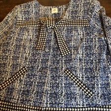 Cabi Womens Reina 21 Club Crop Blazer Jacket Houndstooth Blue/White Large Casual