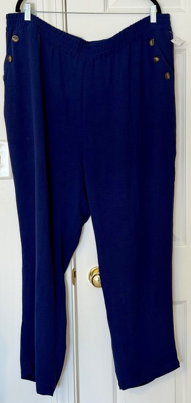Serengeti Navy Blue Sailor Style Dress Pants Button Accent Elastic Waist 2X NWT
