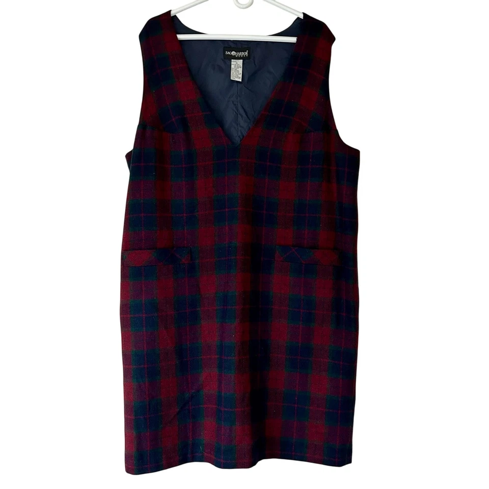 Vintage Sag Harbor plaid wool jumper dress tartan winter academia holiday 18 - Image 3 of 4