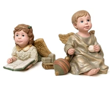  Sarahs Attic Angel Figurines 1992 Girl Boy Set Peace On Earth Jonathan Vtg 