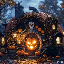 10'x10'CP Horror Pumpkin House Scene Microfiber Fabric background backdrop SD149