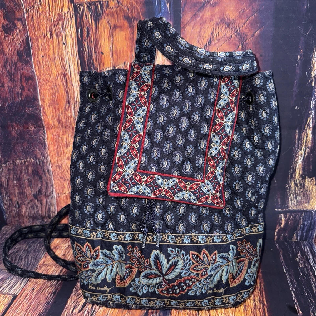 Vera Bradley Navy and White Floral Drawstring Bag Drawstring Family Tote Bag - Polyester | Vera Bradley – Vera  main image 4