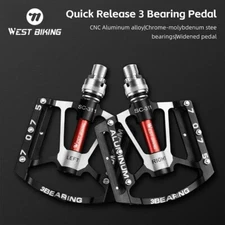 Quick Release Bicycle Pedals 3 Sealed Bearing Aluminum Bike Pedals Black a Pair