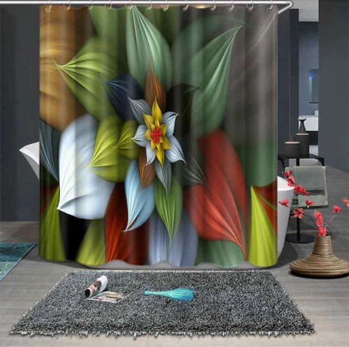 Hierarchical Flowers 3D Shower Curtain Polyester Bathroom Decor Waterproof - Picture 1 of 9