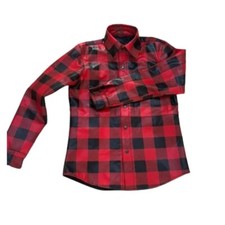 Men's Gay Leather Police Full Sleeves Shirt Real Lambskin Color Red Black Check