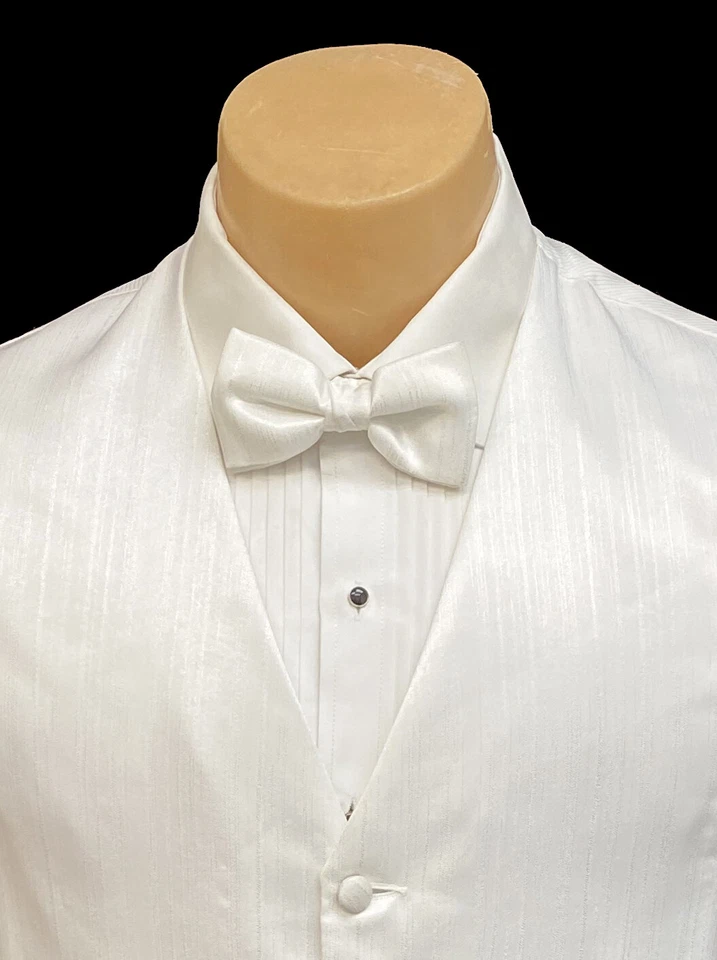 Men's Red Sleeve White Tuxedo Vest with Bow Tie Mason Wedding Prom Groom - Image 3 of 4
