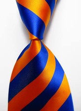 New Classic Striped Orange Blue JACQUARD WOVEN 100 Silk Men's Tie Necktie