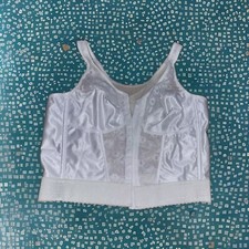 Vintage Vanity Fair White Lace Trim Long Line Bra Size 40B, Back Support, EUC