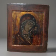 🌈 Antique Russian Icon 1840/60 Painted on Panel Madonna of Kazan Icon