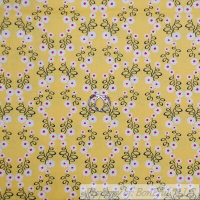 BonEful Fabric FQ Cotton Quilt Yellow White Daisy Small Flower Garden Gypsy BOHO
