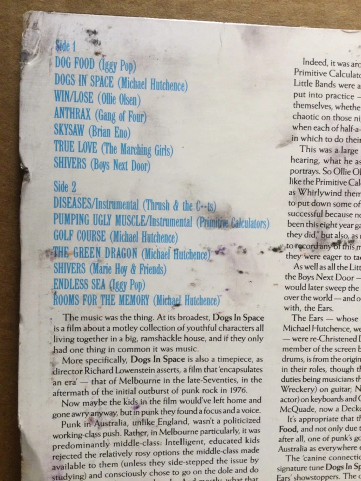 Dogs In Space Vinyl LP Rare Original MP Soundtrack 1987 Michael Hutchence Sleeve Foto 3 de 4