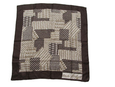 Adele SIMPSON VTG 100 SILK Hand Rolled SCARF Brown geometric