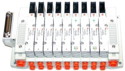 SMC SV2100-5FU SV2A00-5FU 9 Unit Solenoid 24V Stack Up Bank Assembly