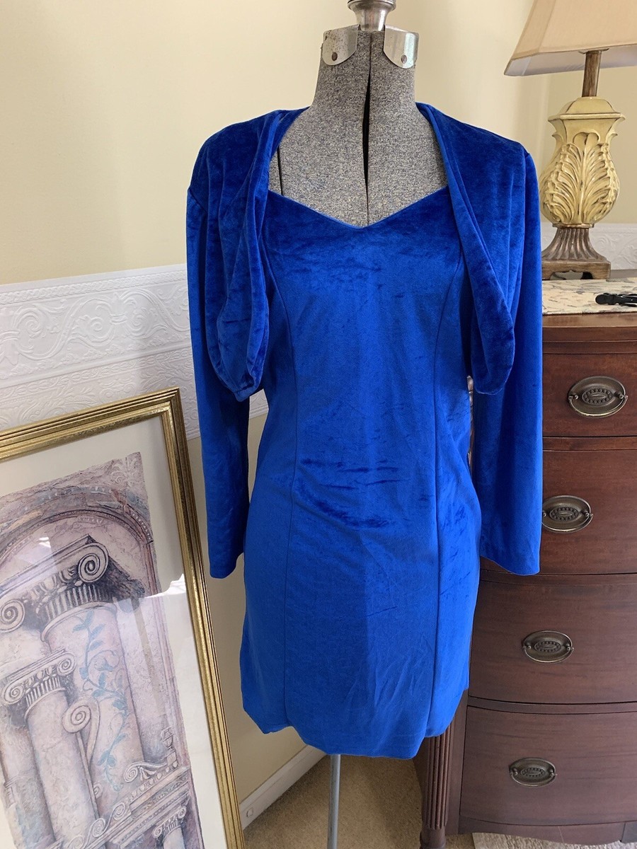 Sleeveless Velvet Dress With A Jacket Avon Fashions Sleeveless Blue Velvet  Dress W/ Matching Bolero Jacket Size