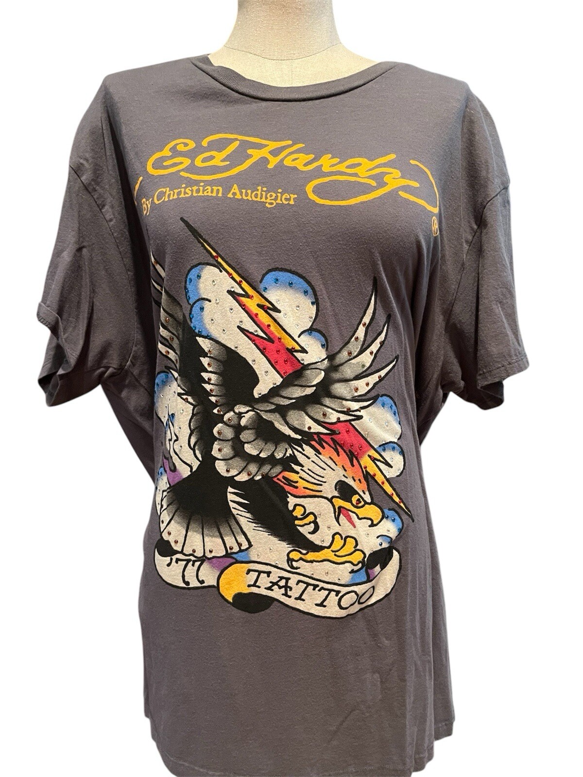 Vintage Ed Hardy Gray Eagle Tattoo Design 2XL T Shirt Made In USA