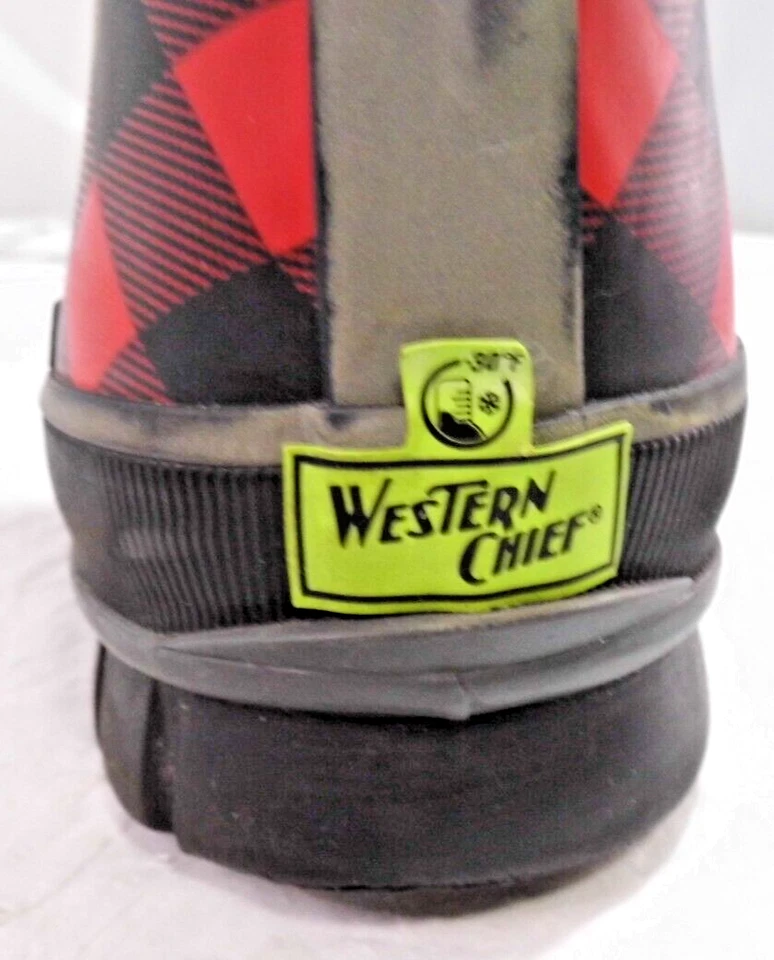 Botas Western Chief forro de borracha/feltro neve/chuva para jovens xadrez vermelho/preto tamanho 4 - Imagem 4 de 4