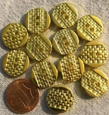 12 Shiny Gold Tone PLASTIC Weave Design Sew-through Buttons 5/8" 15MM # 3638