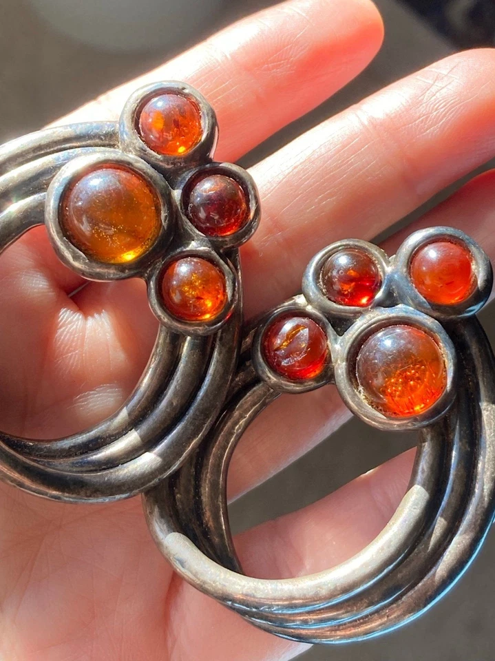 David Varsano Israel enorme plata de ley 925 ámbar genuino clip en pendientes Foto 2 de 4