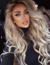 Ash Blonde Ombre Long Curly Wave Synthetic Wig Heat Resistant Fashion Cos Party