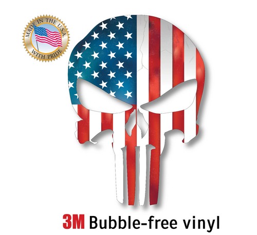 Reflective Skull & American Flag Sticker Decal - 3M Vinyl, USA Made For Trucks & Cars