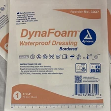 Dynarex 3037 DynaFoam Waterproof Bordered 4"x4" Foam Dressing - 1 each