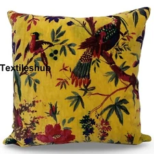 New Velvet Yellow Bird Cushion Cover Pillow Throw Ethnic Indian Sofa Cover US