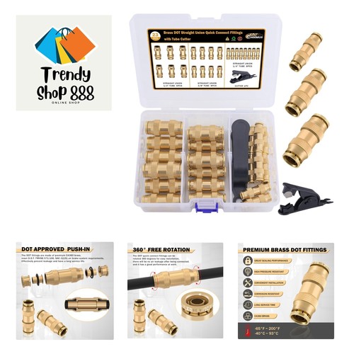 23 PCS Brass DOT Air Line Fittings Kit 1/4 3/8 1/2 DOT Quick Connect