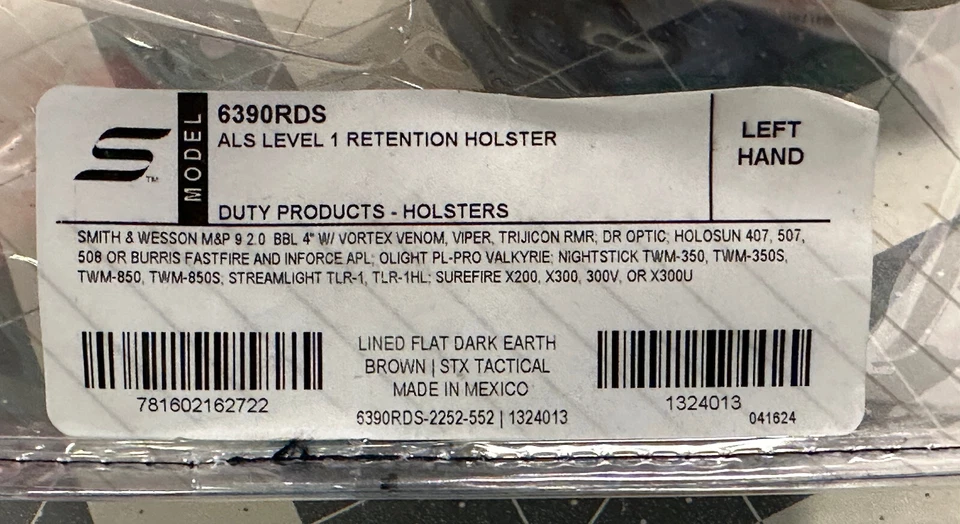 Safariland 6390RDS ALS FDE Duty Holster S&W M&P 2.0 4" + LIGHT & RDS - LEFT HAND - Image 2 of 4