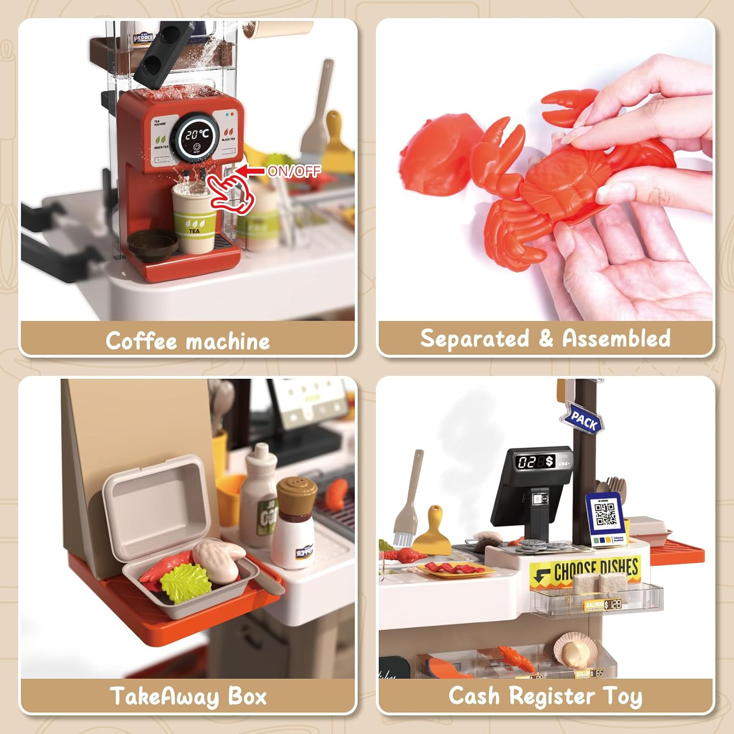 как выглядит Kids Kitchen Playset 83PCS Grill Shop Cash Register Cooking Toy Set Gifts New фото