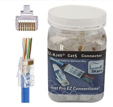 RJ45 CAT5e Pass Through Connectors 50PCS Gold-Plated 8P8C Modular Plug UTP Cable